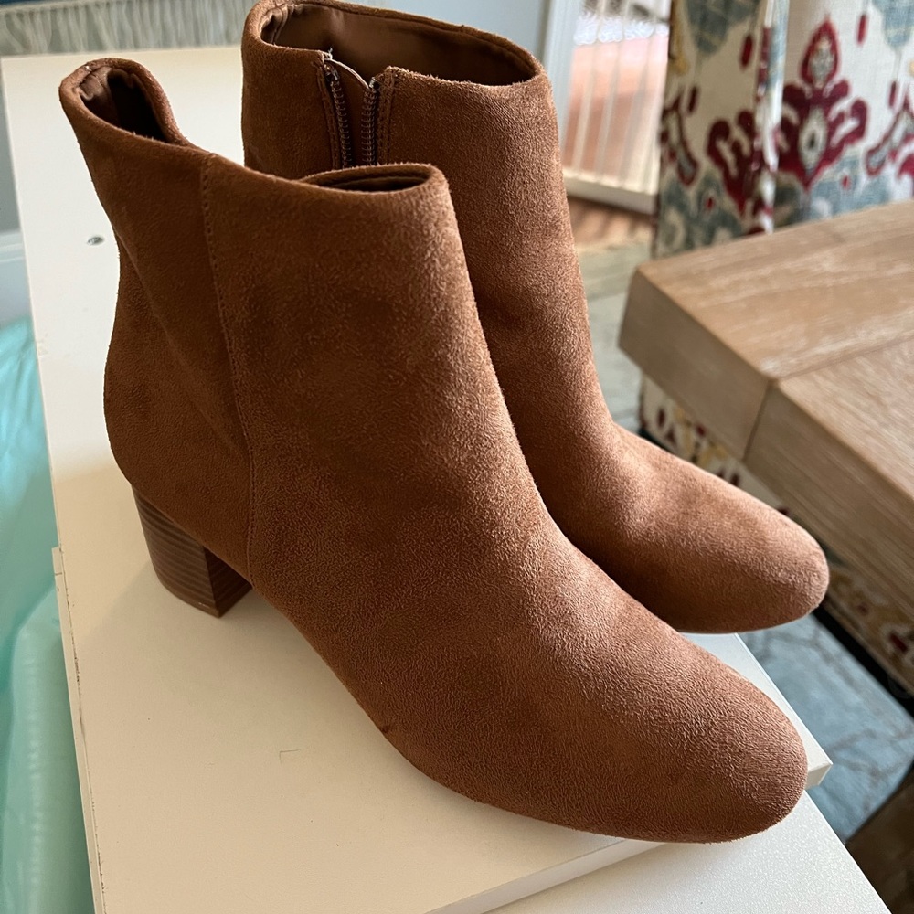 Brown suede booties